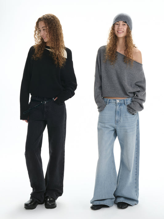Relaxed Asymmetric Wool Knit Top