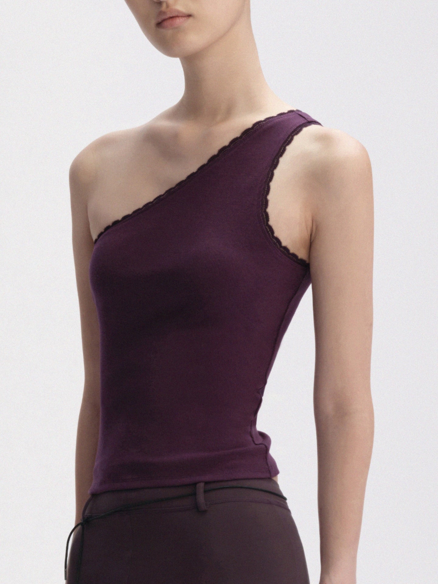 Lace-Trim One-Shoulder Tank Top
