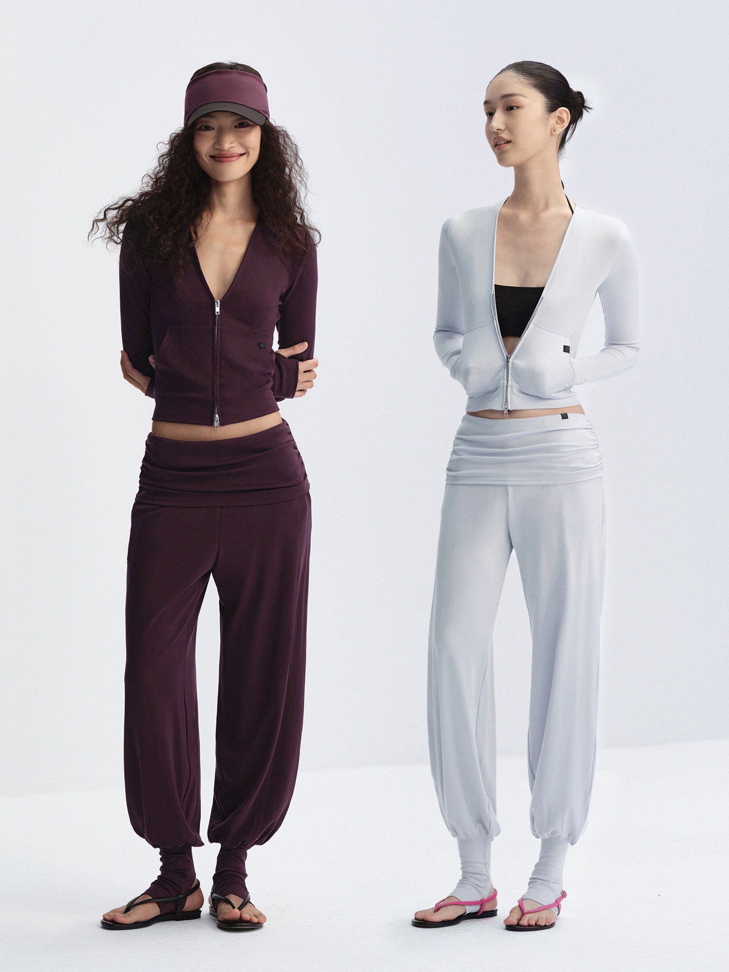 V-Neck Zip-Up Long Sleeve Top