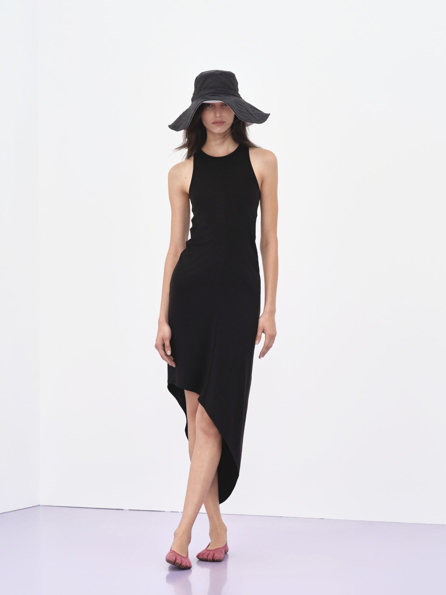Draped Asymmetric Midi Dress
