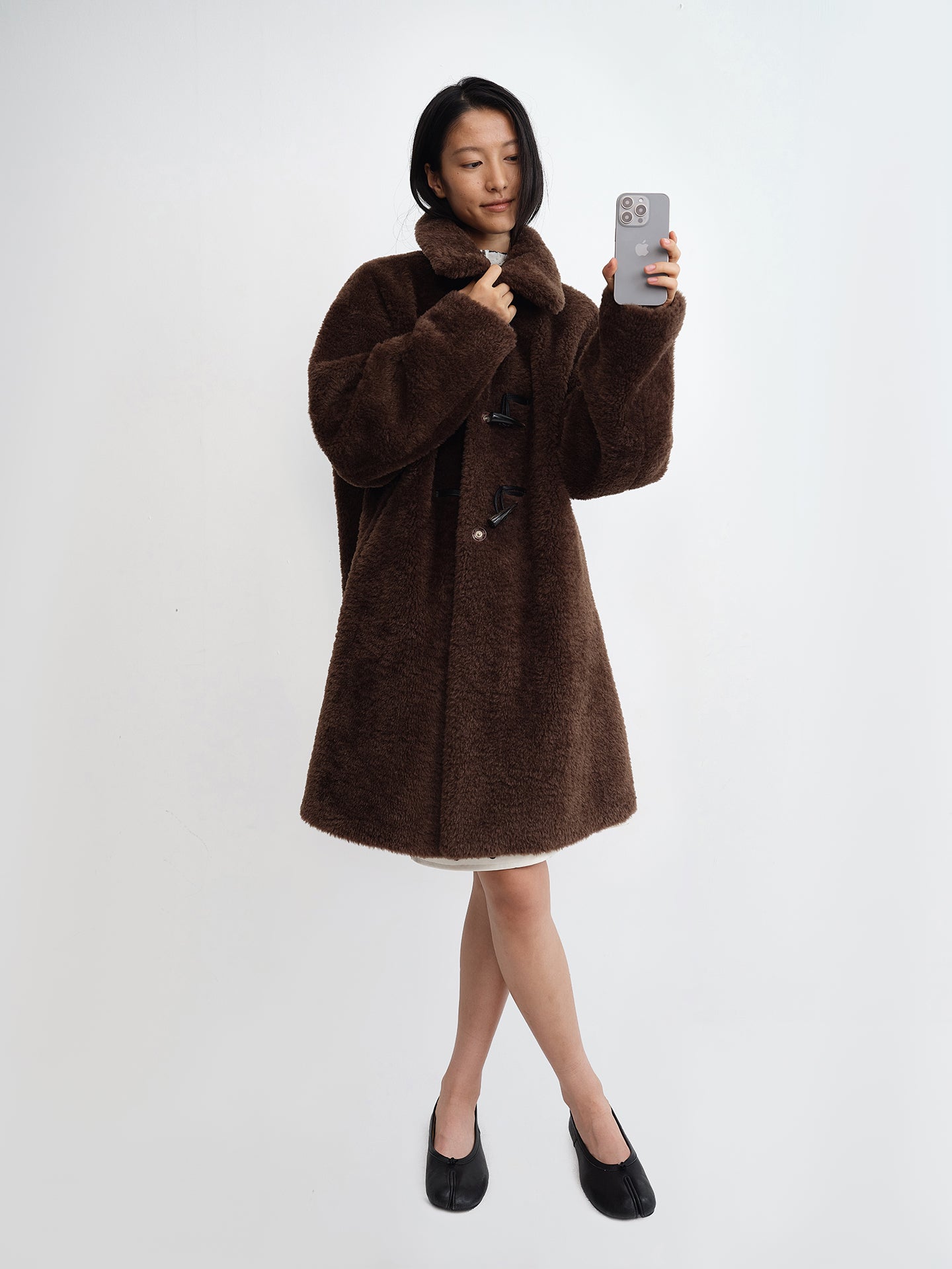 Duffle Foldover Collar Shearling Coat