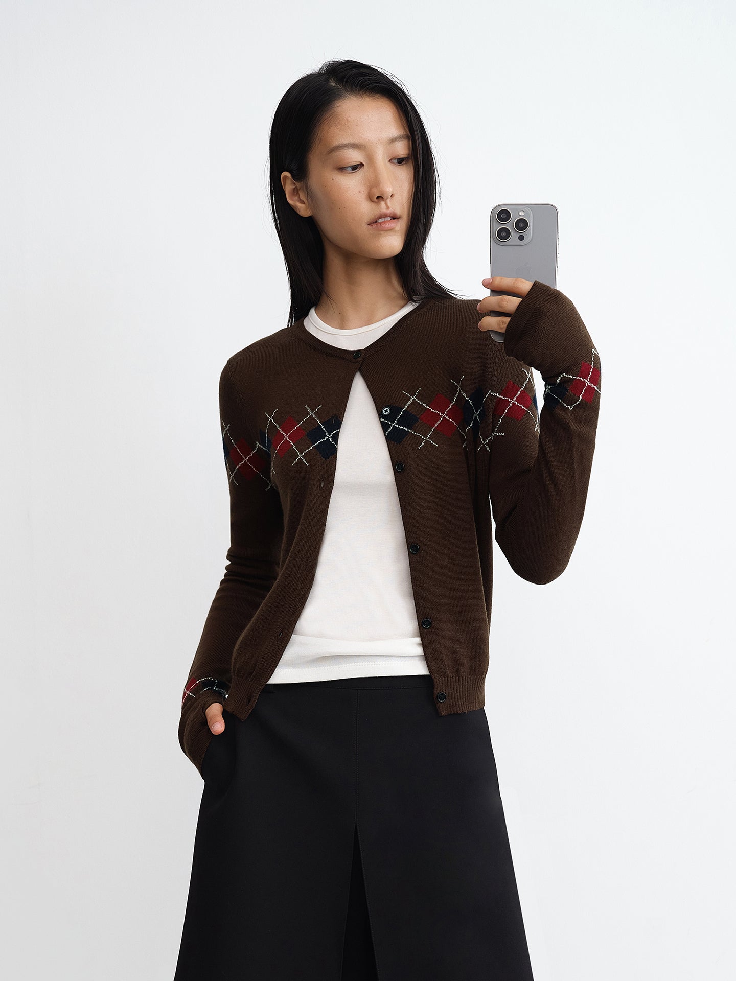 Diamond Wool Blend Knit Cardigan