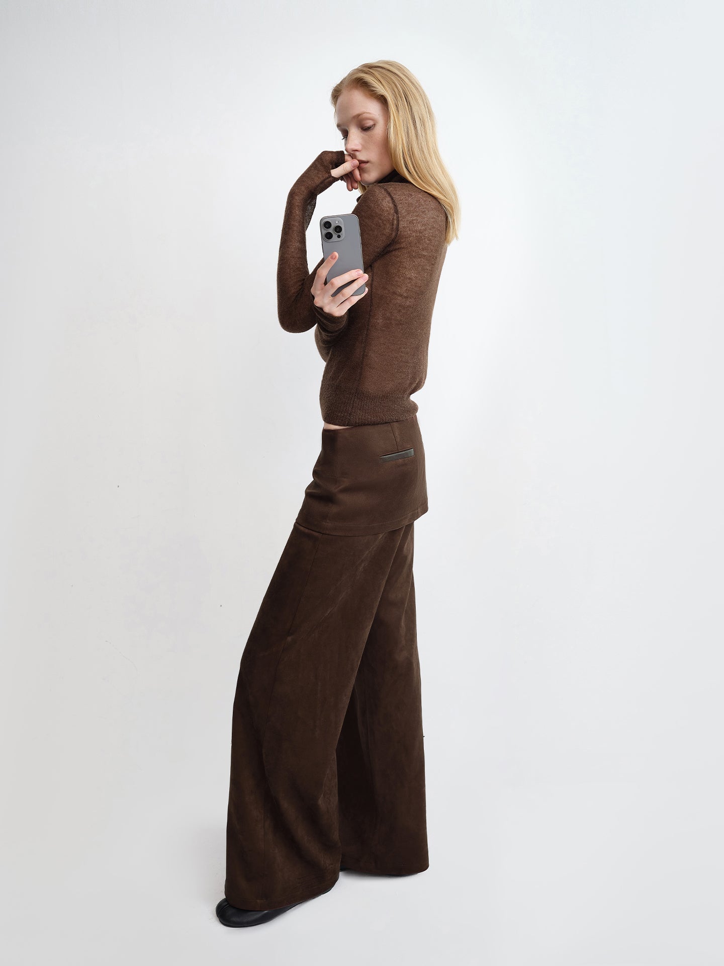 Suede Layered Wide-Leg Pants