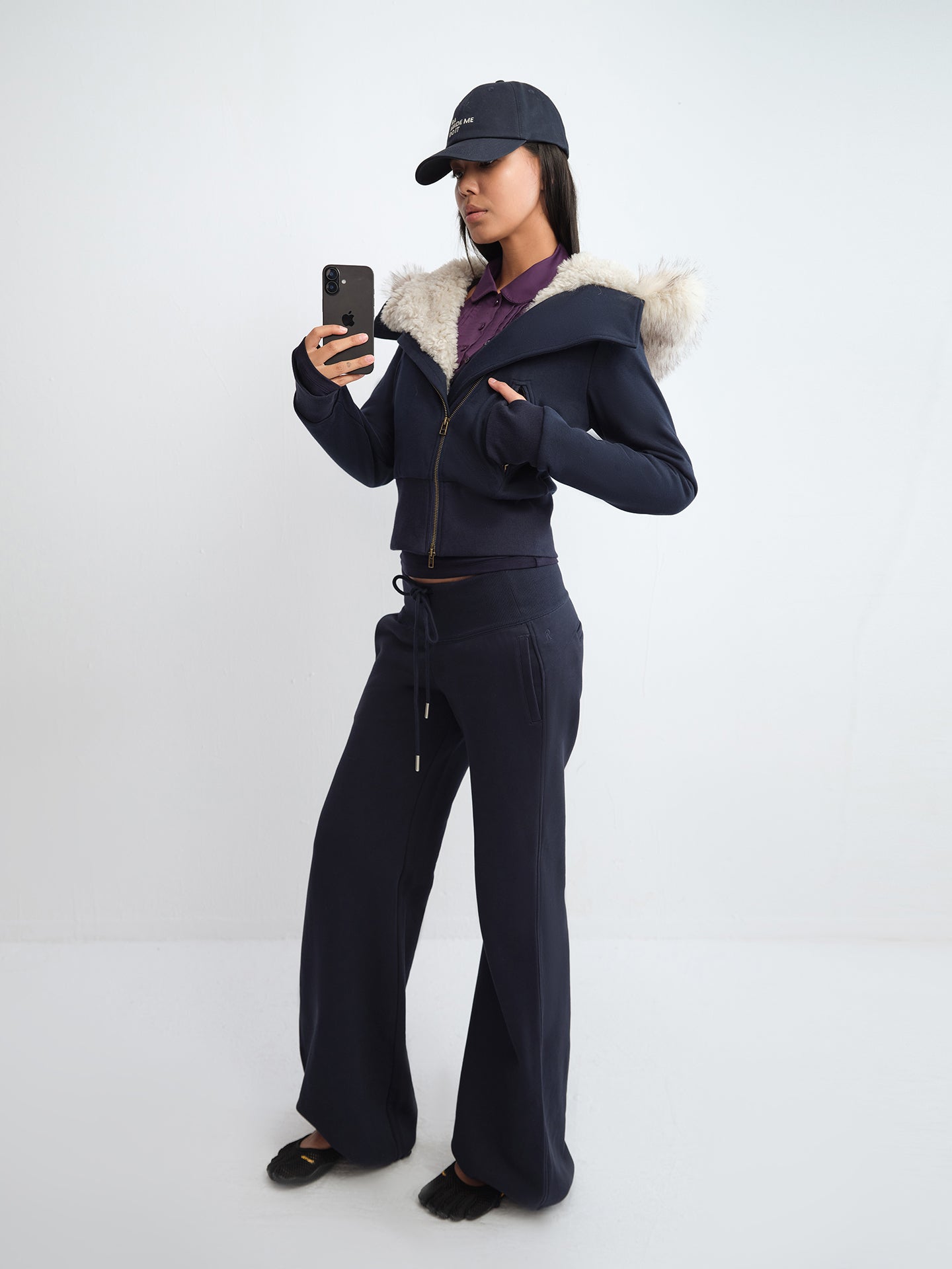 Asymmetric Fur Collar Plush Lining Hooded Parka