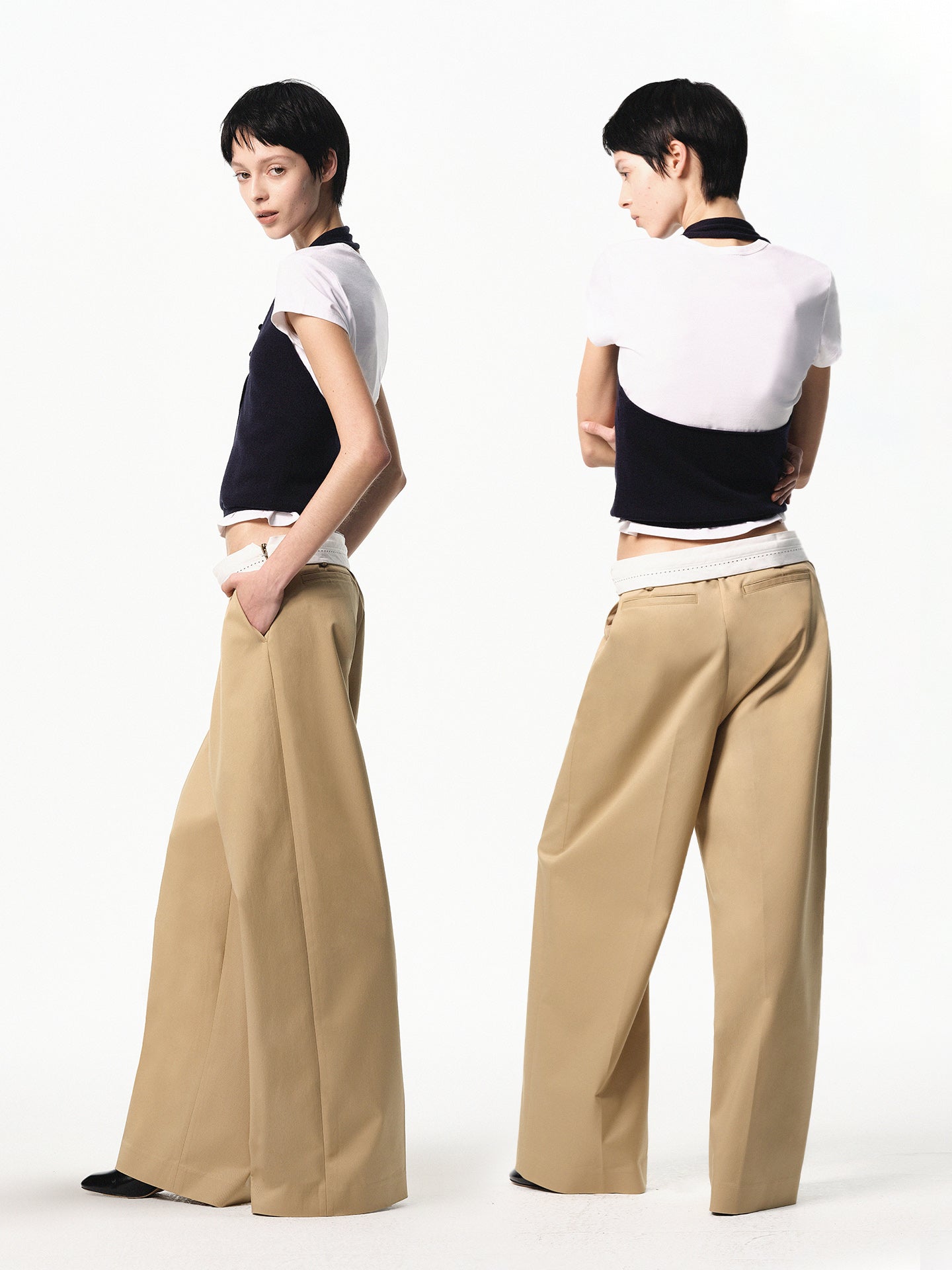 “Dandy” Fold-over Waist Wide-leg Pants