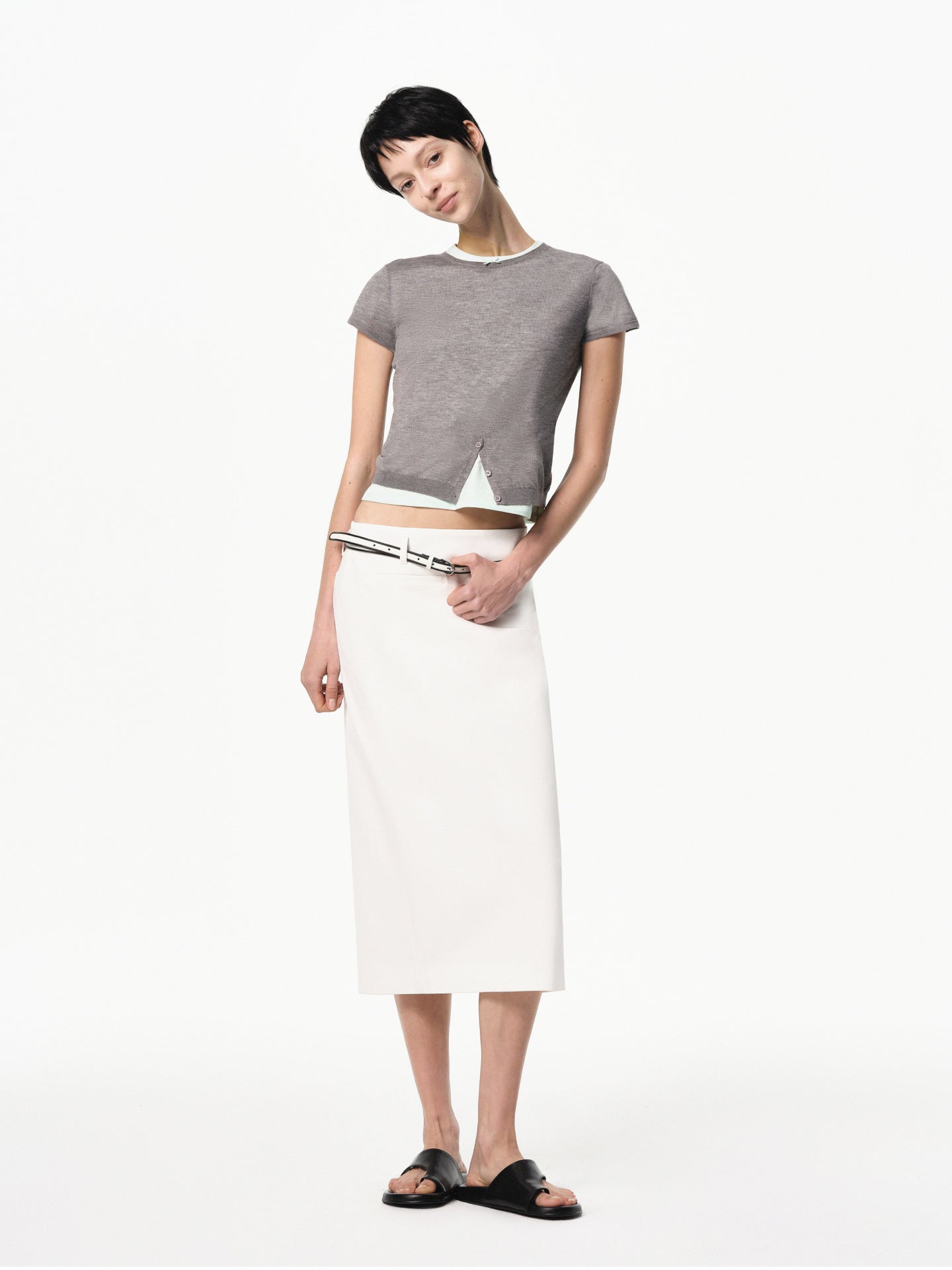 Half-Placket Silk Wool Knit Top