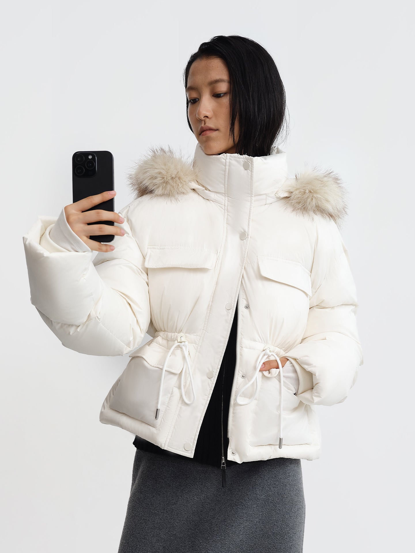 Detachable Hood Fitted Cropped Down Jacket