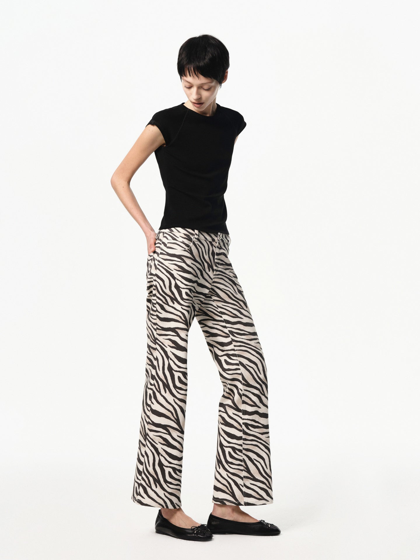 “Edit” Zebra Cropped Flare Jeans