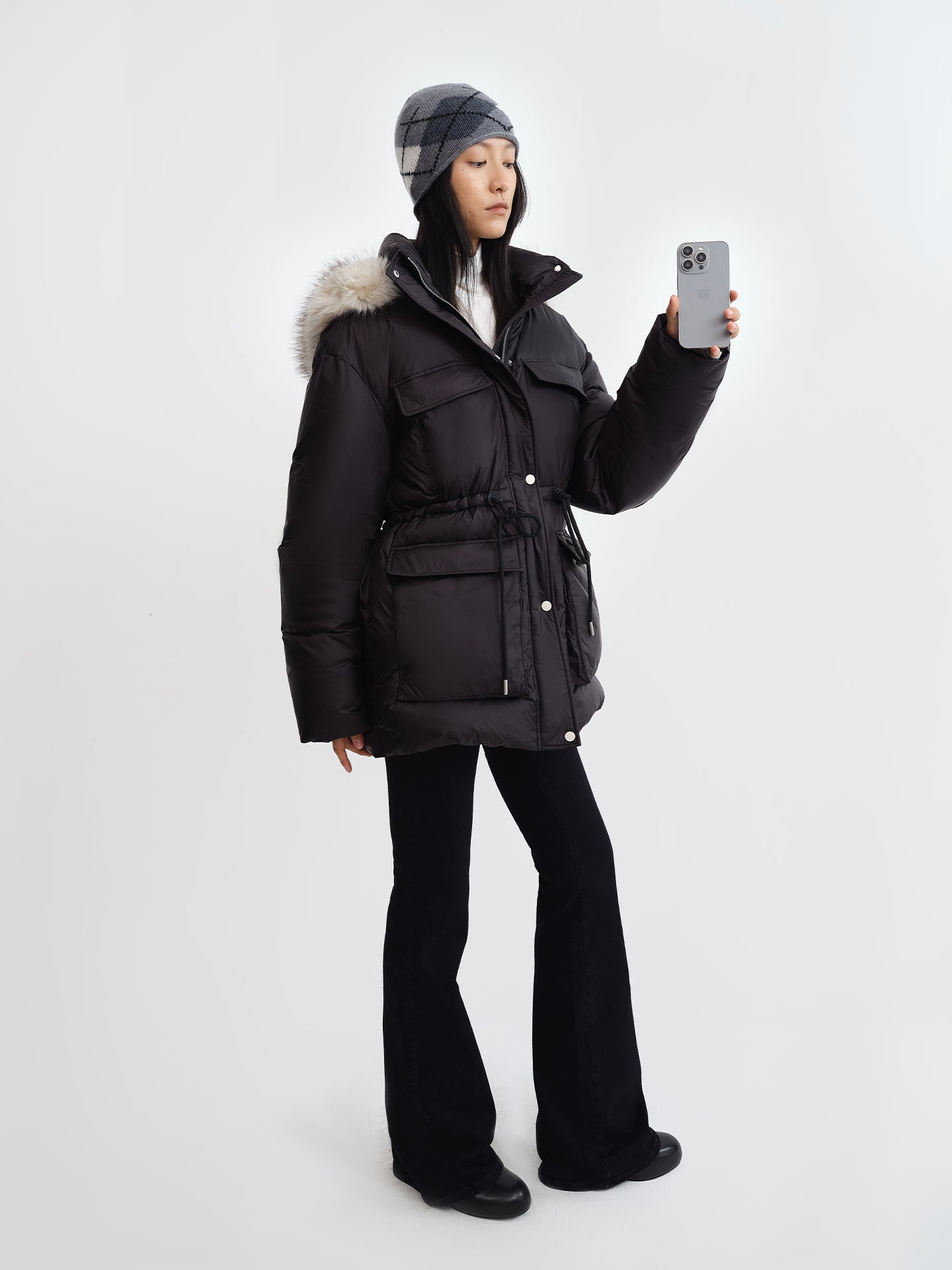 Detachable Hood Fitted Down Jacket