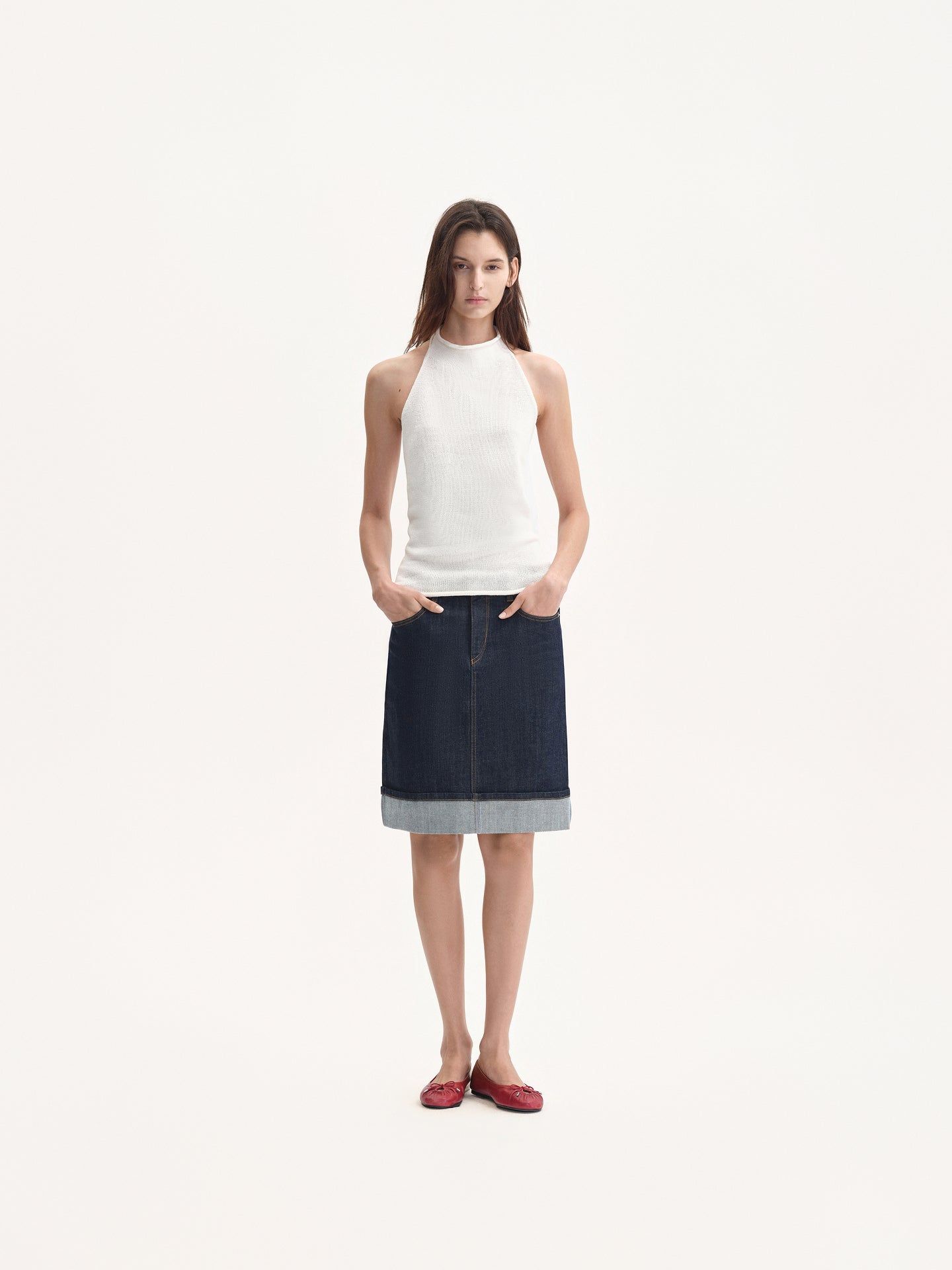 “Classique” Rolled-hem Raw Denim Skirt