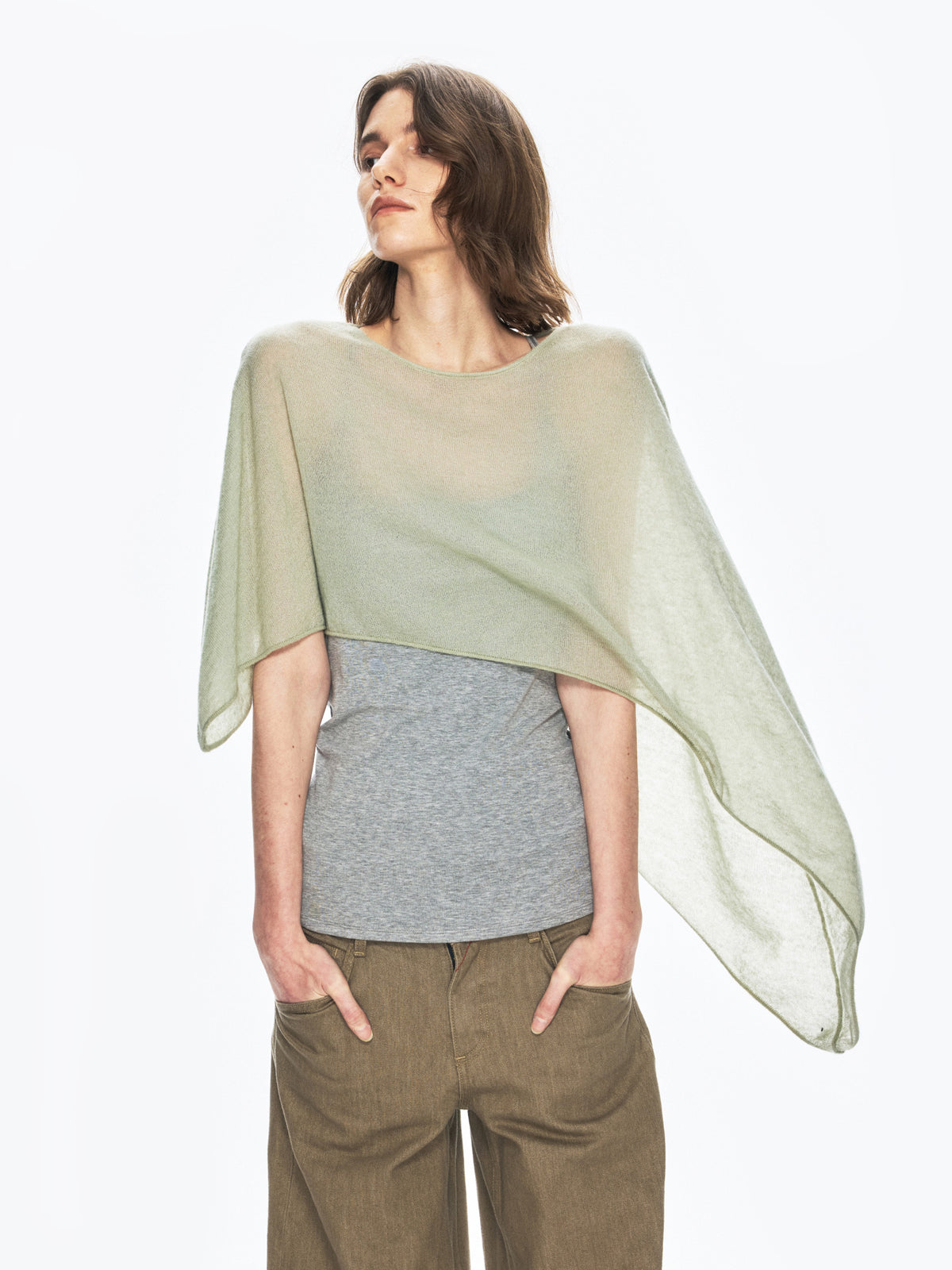 “Picnic” Cashmere-Silk Blend Asymmetric Cover-Up Top