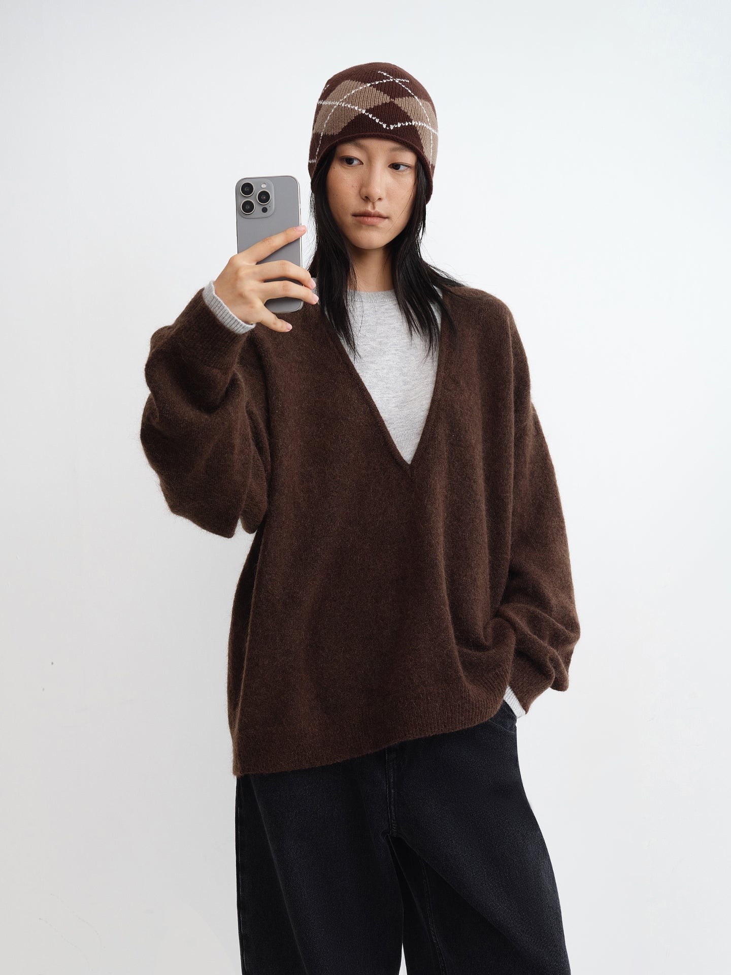 Deep V-Neck Mohair Oversized Jumper