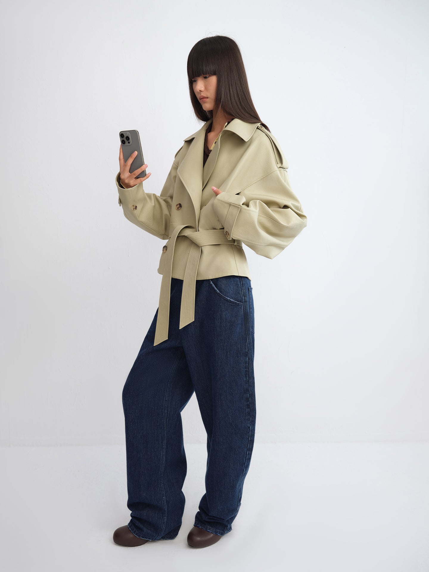 Double-Breasted Cropped Trench Coat