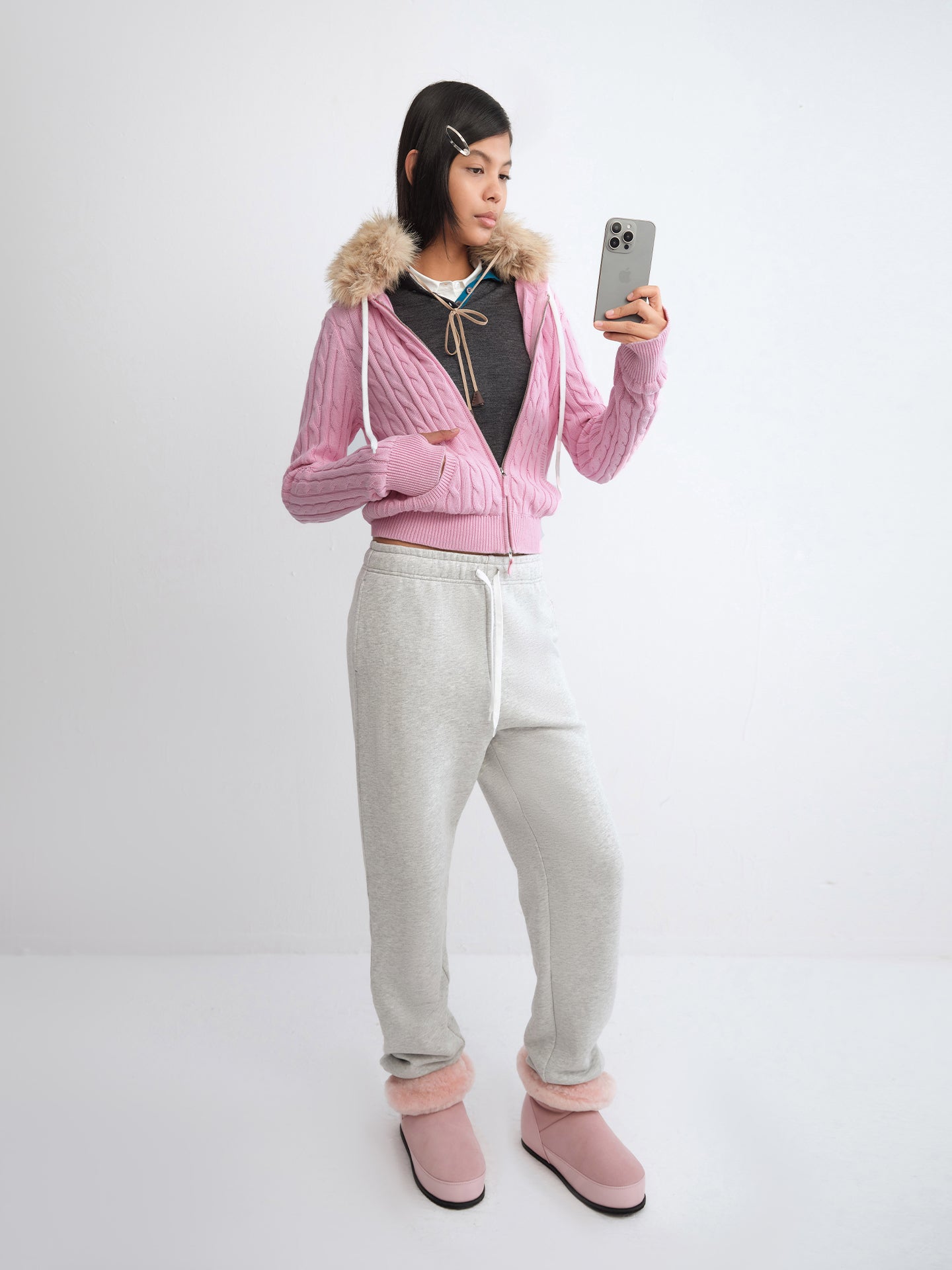 Hooded Cable-Knit Cardigan