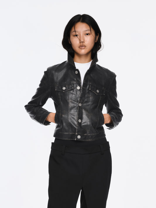The Distressed Slim Fit Leather Jacket