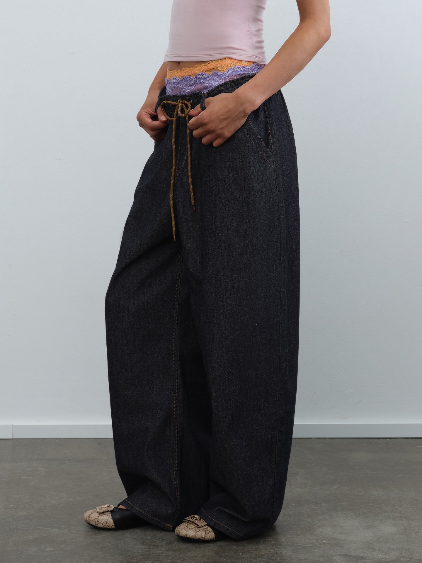 Cargo Drawstring Wide-Leg Pants