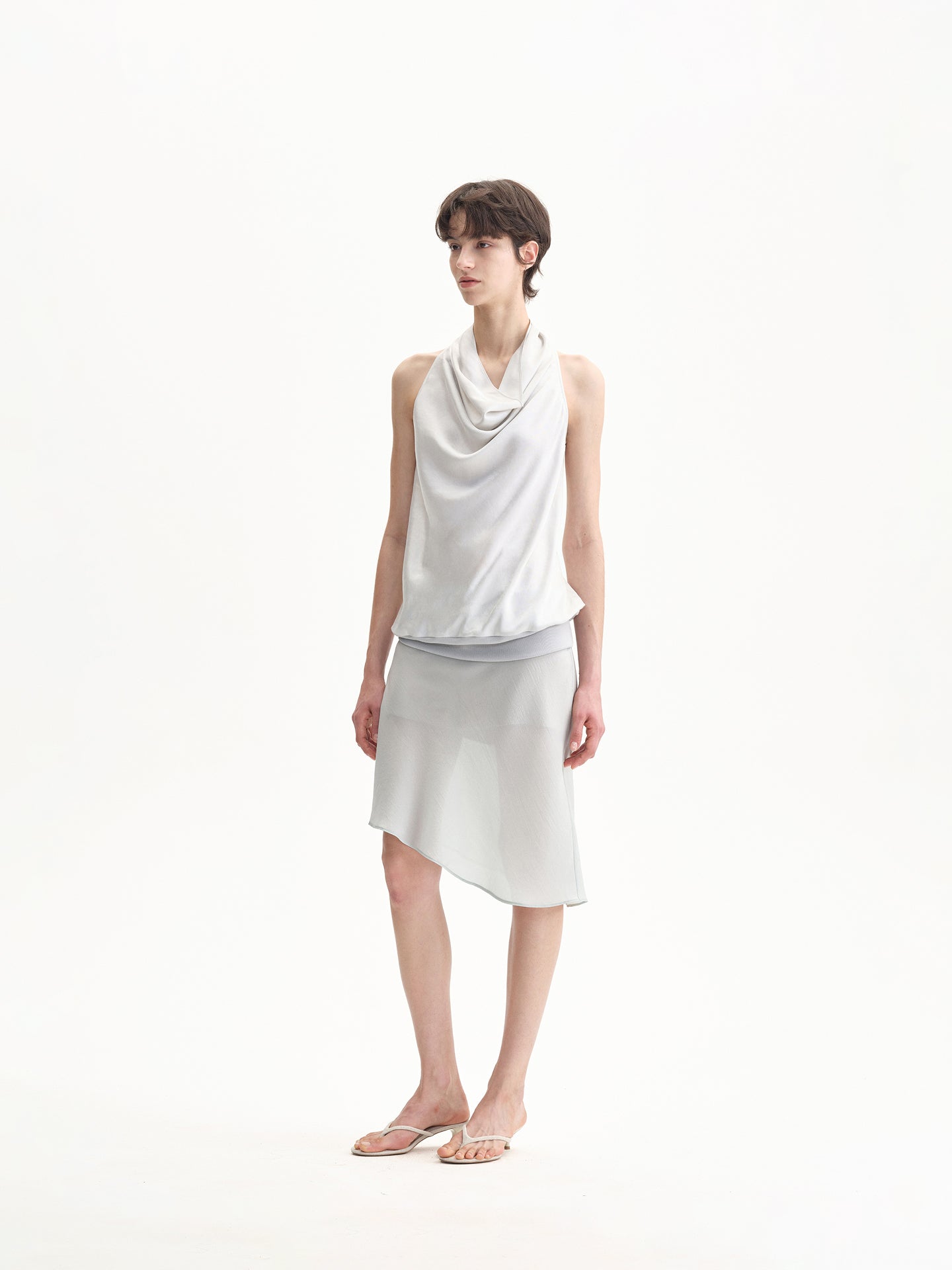 “Soft Flow” Draped Cowl-neck Top