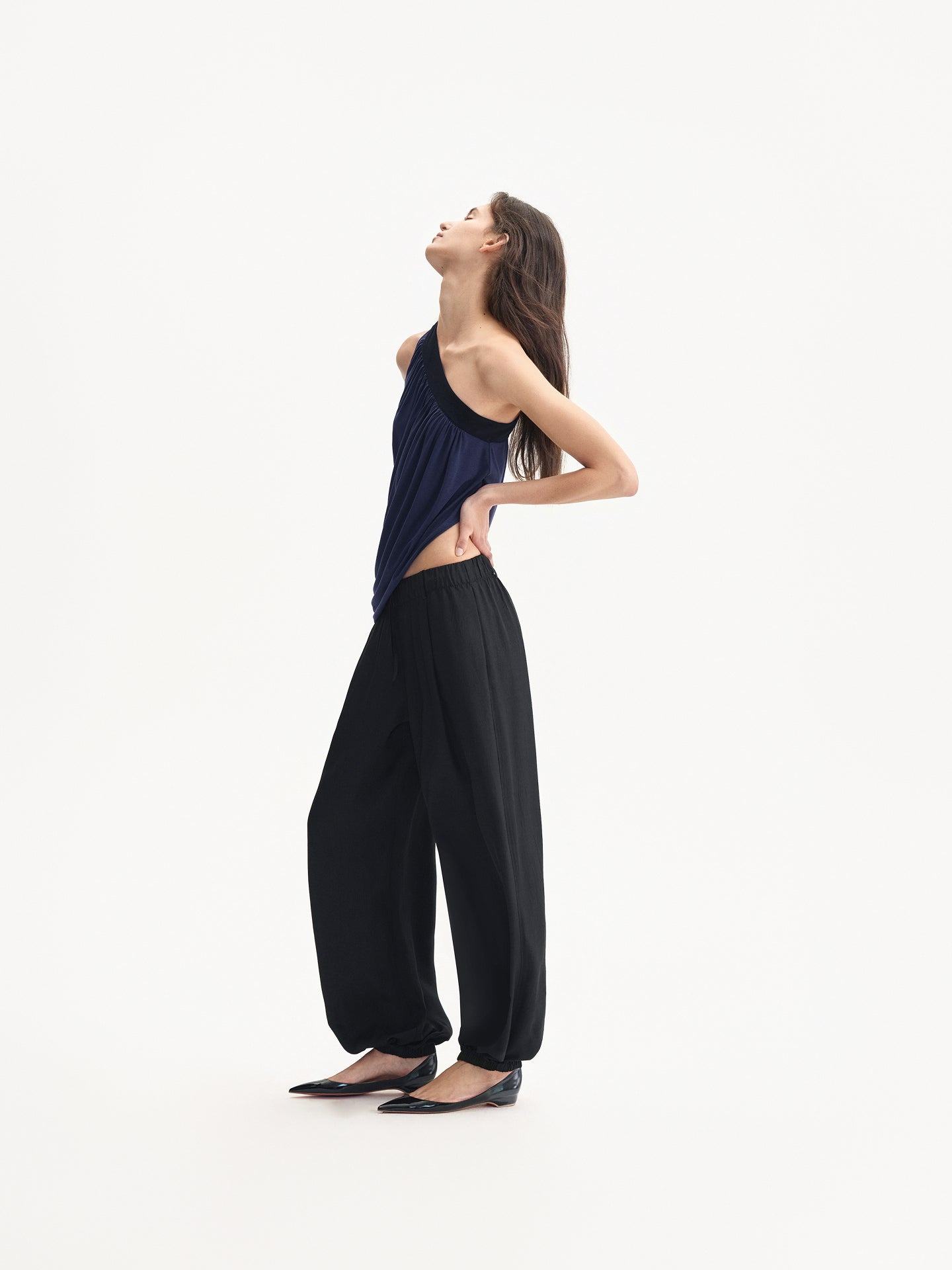Draped Elastic-waist Balloon Trousers