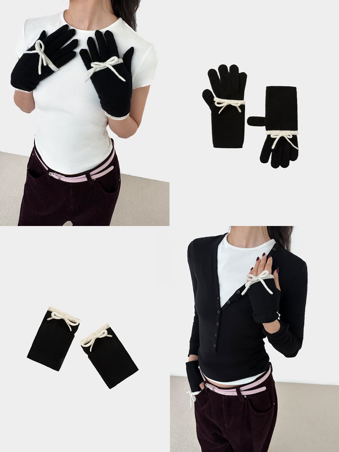 2-in-1 Bow Knit Cashmere Gloves