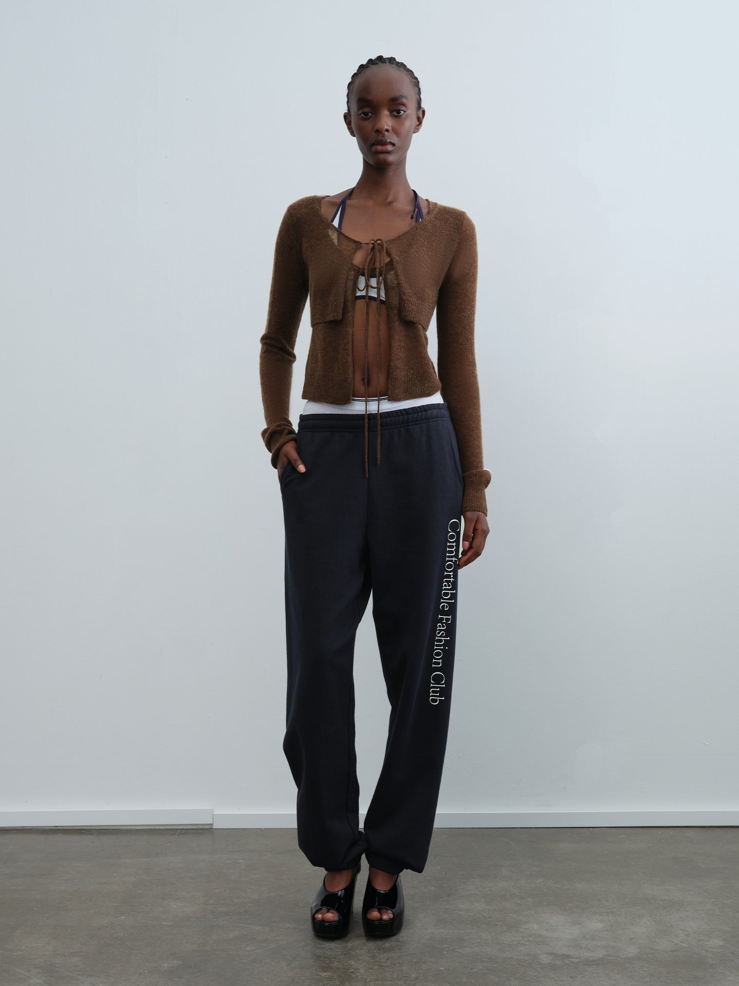 Mesh Layered Tie-Front Cardigan