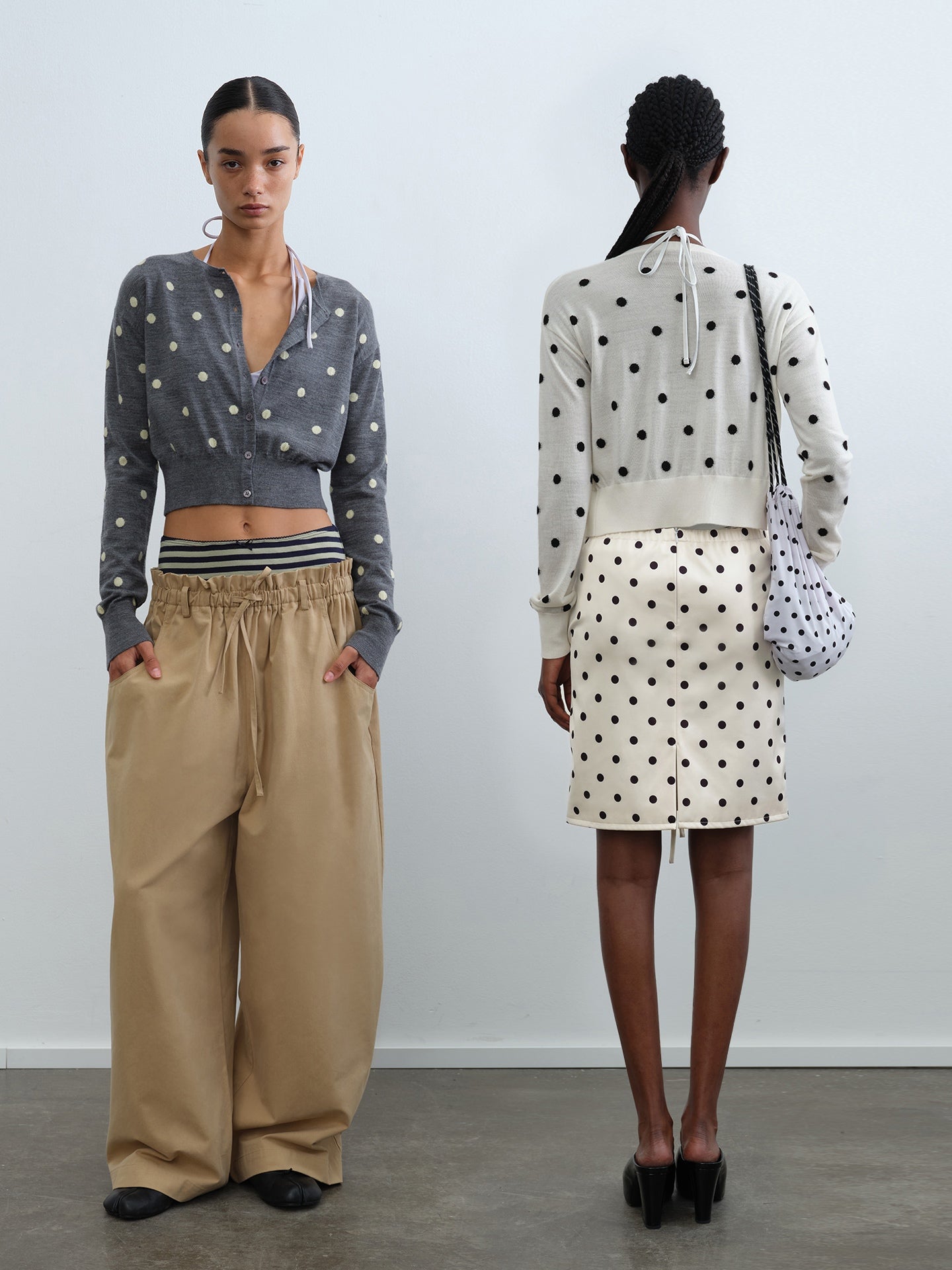 Polka Dot Crewneck Knit Cardigan