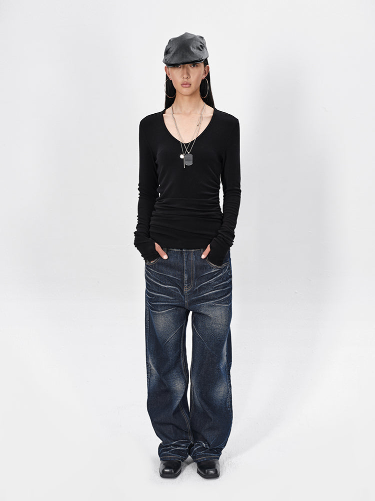 The V-Neck Asymmetrical Pleated Top