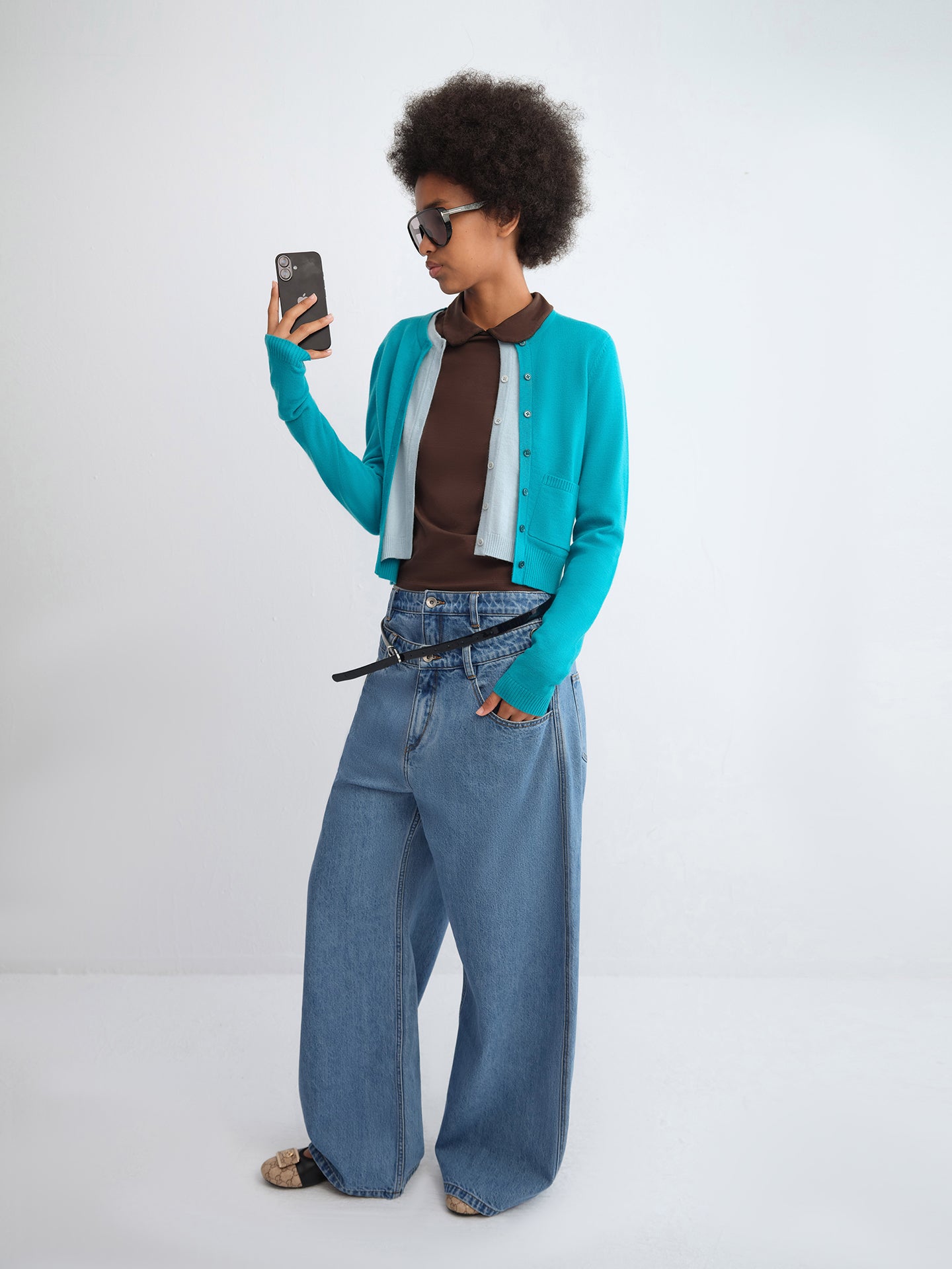 Colorblock Layered Buttoned Cardigan