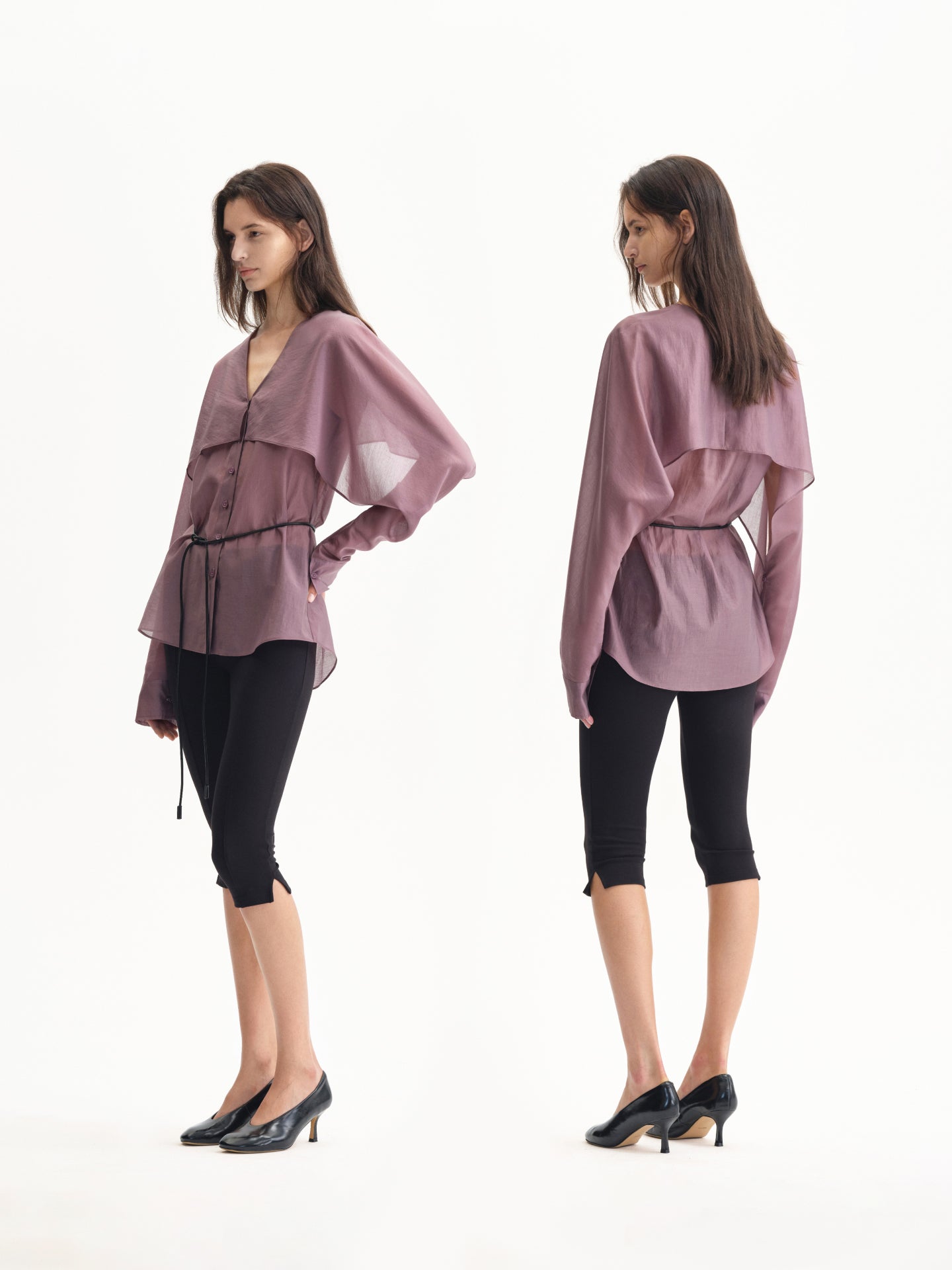 “Haze” Two-way Sheer V-neck Shirt