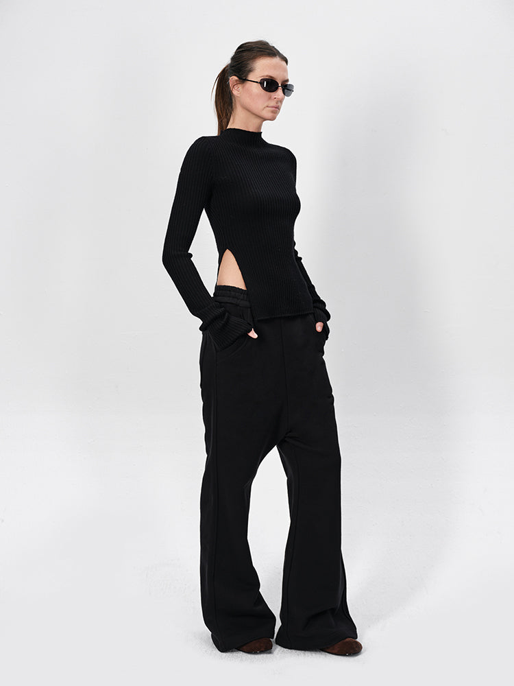 The Slit Ribbed Wool Top