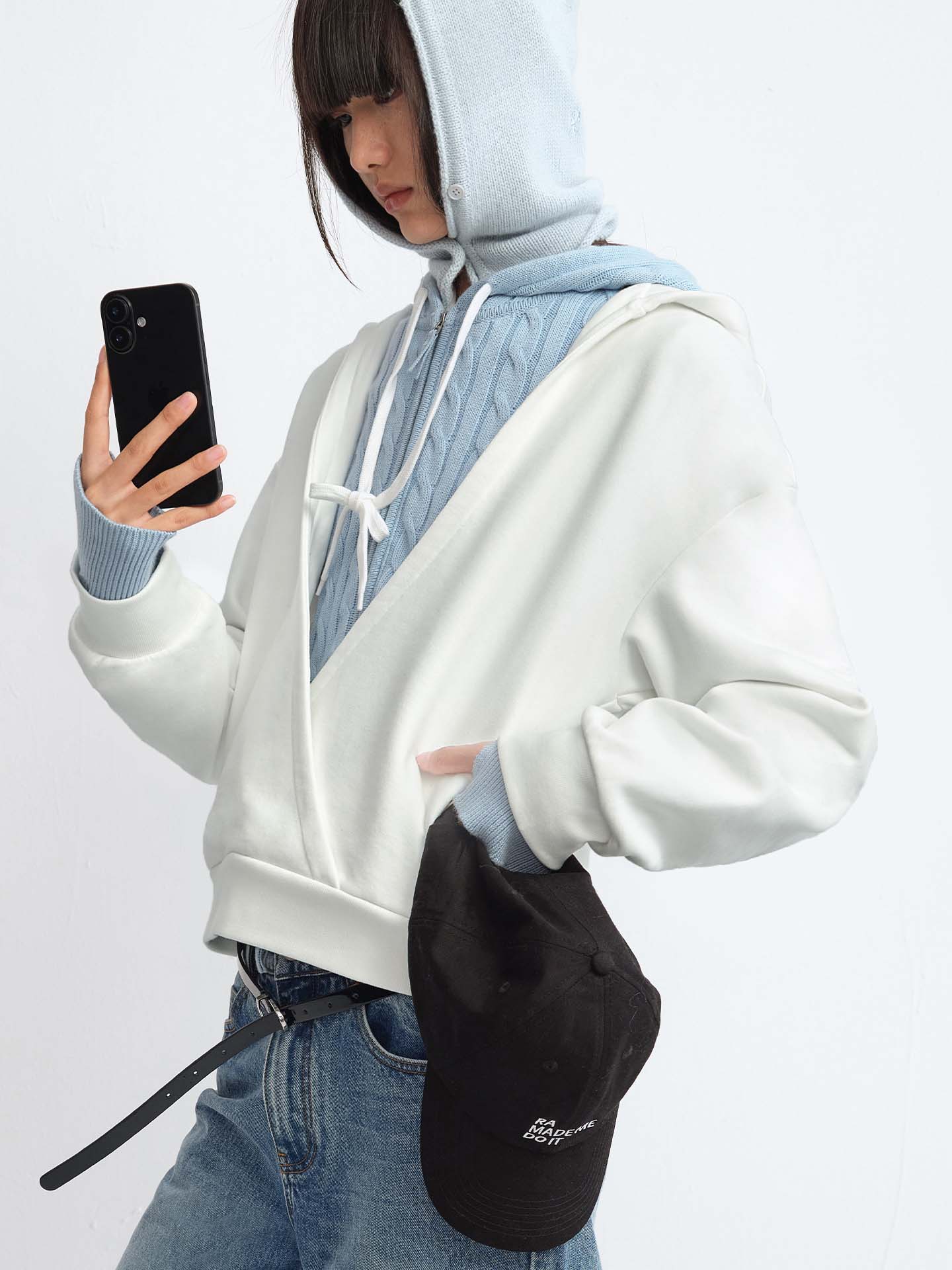 V-Neck Wrap-Front Hoodie