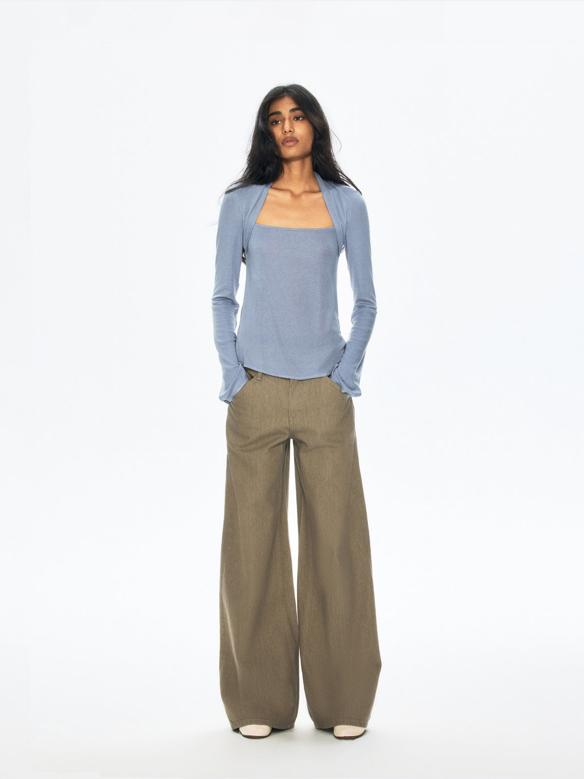 Flattering Faux Layered Sleeve Detail Knit Top