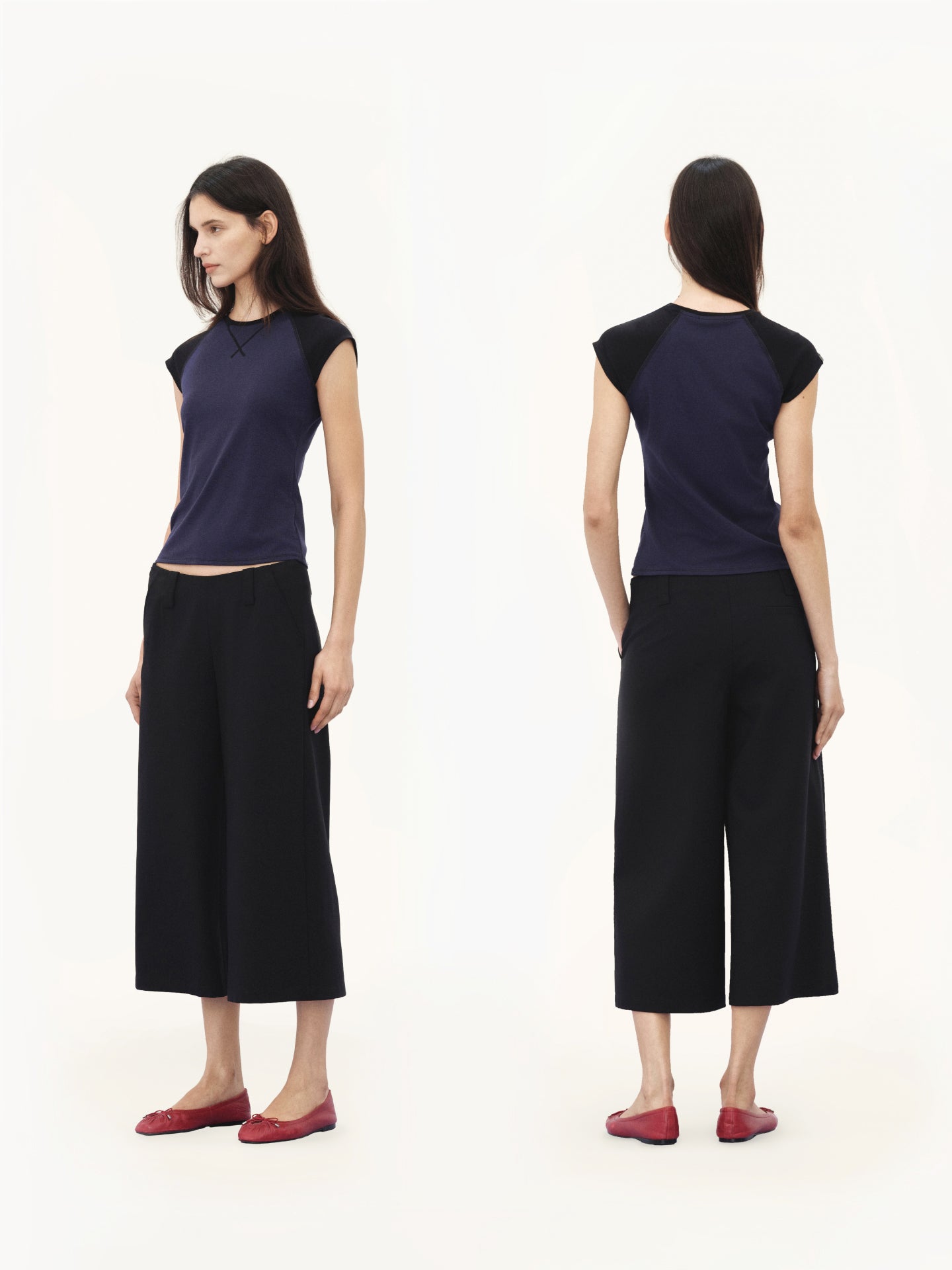 “Soft Edge” Contrast Cap-sleeve T-shirt