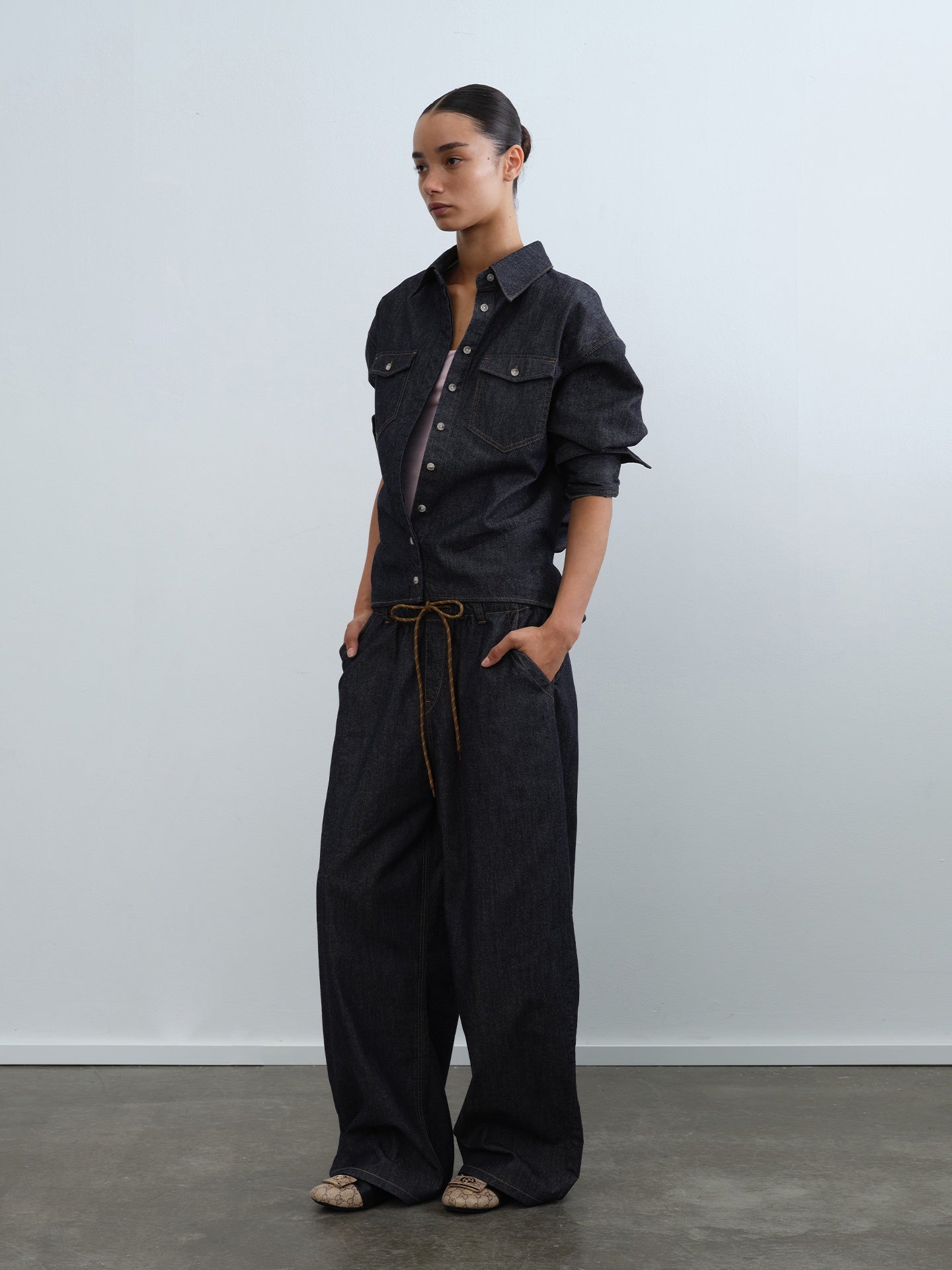 Raw Denim Adjustable-Waist Drop Shoulder Shirt