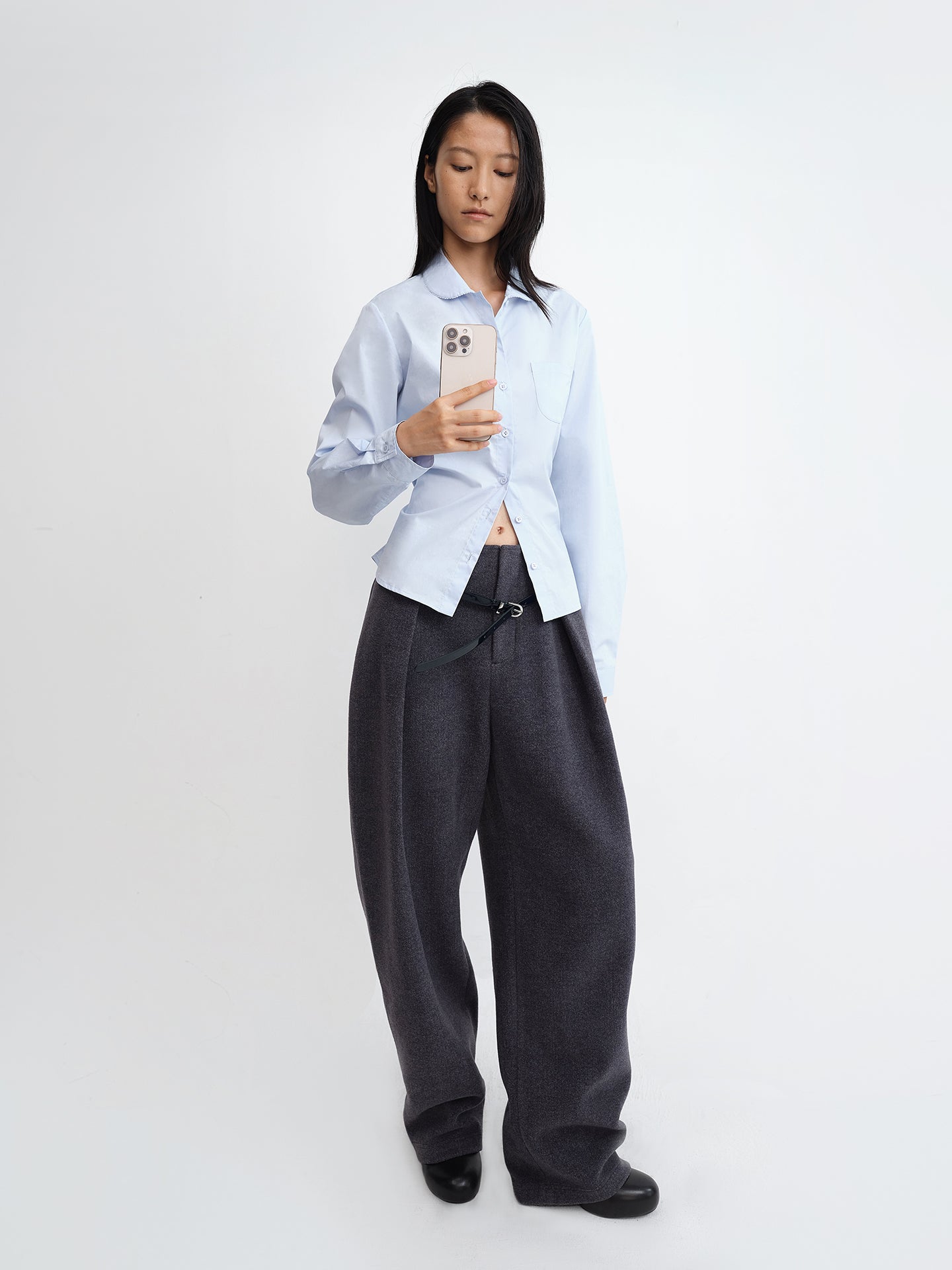 Peter Pan Collar Tie-Waist Shirt