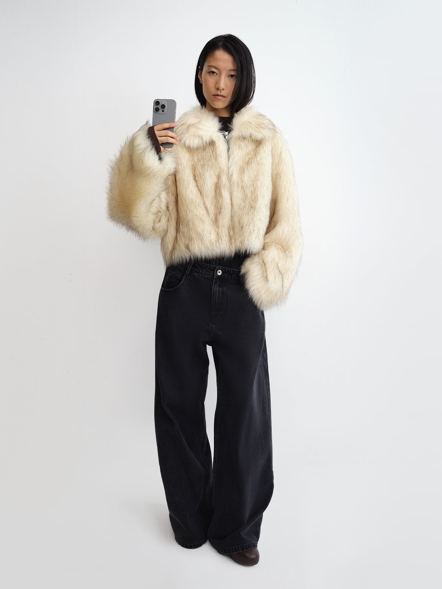Suede-Lined Cropped Faux Fur
