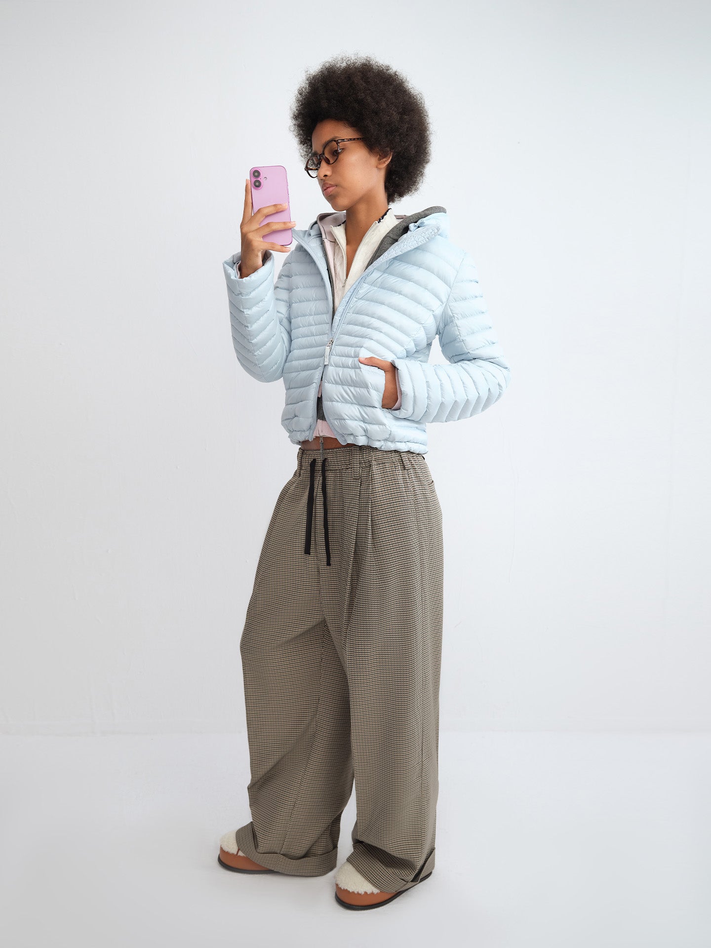 Houndstooth Wide-Leg Pants