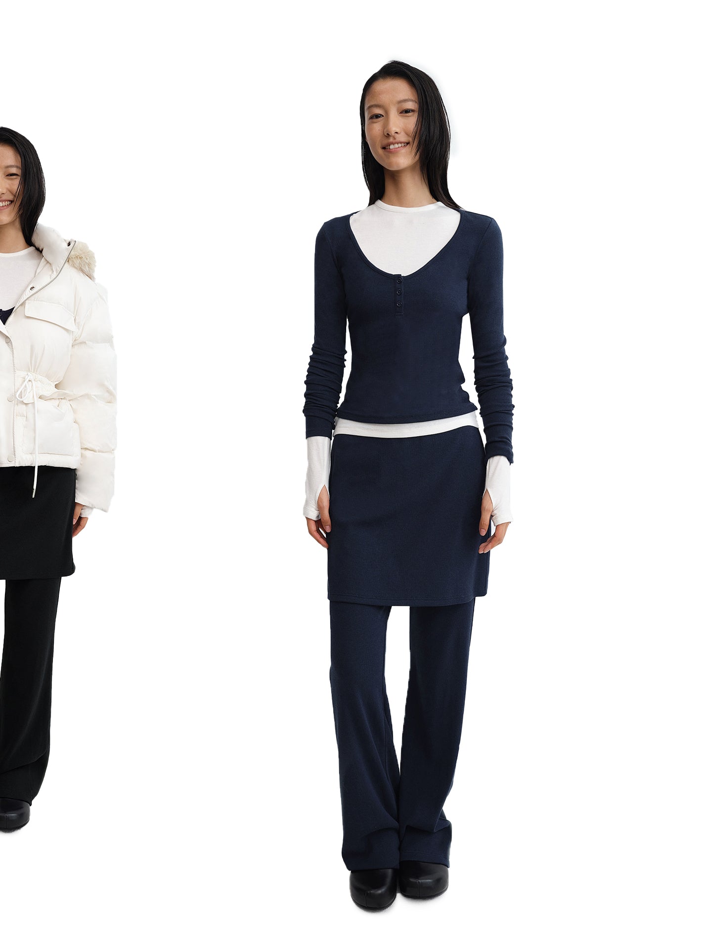 “Take A Walk” Layered Knit Skirt Pants