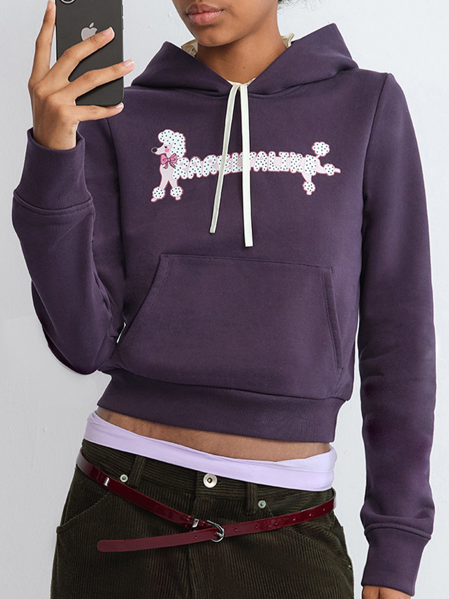 Polka Dot Puppy Print Cropped Hoodie