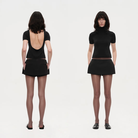The Open-back High Neck Wool Top