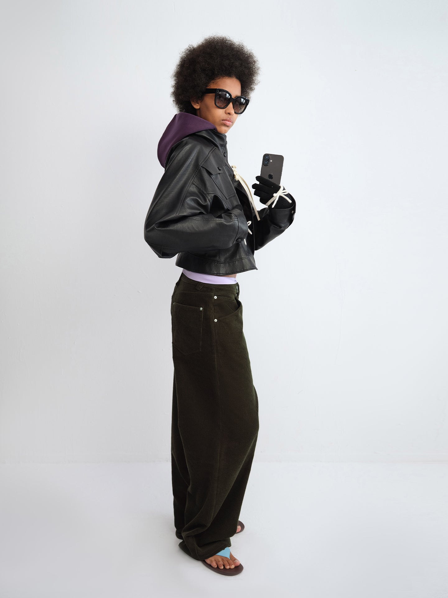 Stand-Collar Faux Leather Fitted Jacket