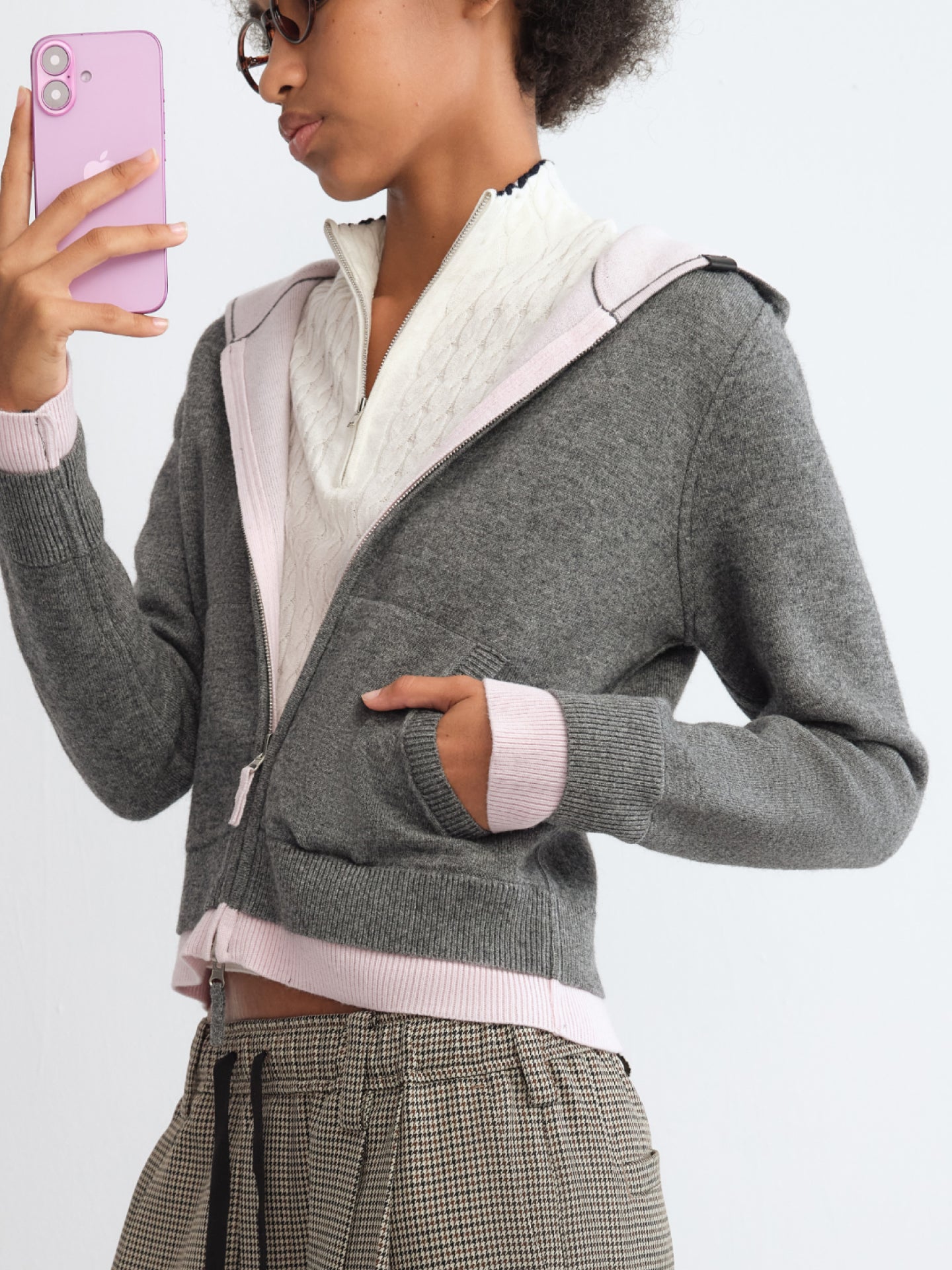 Two-Way Colorblock Hooded Cardigan