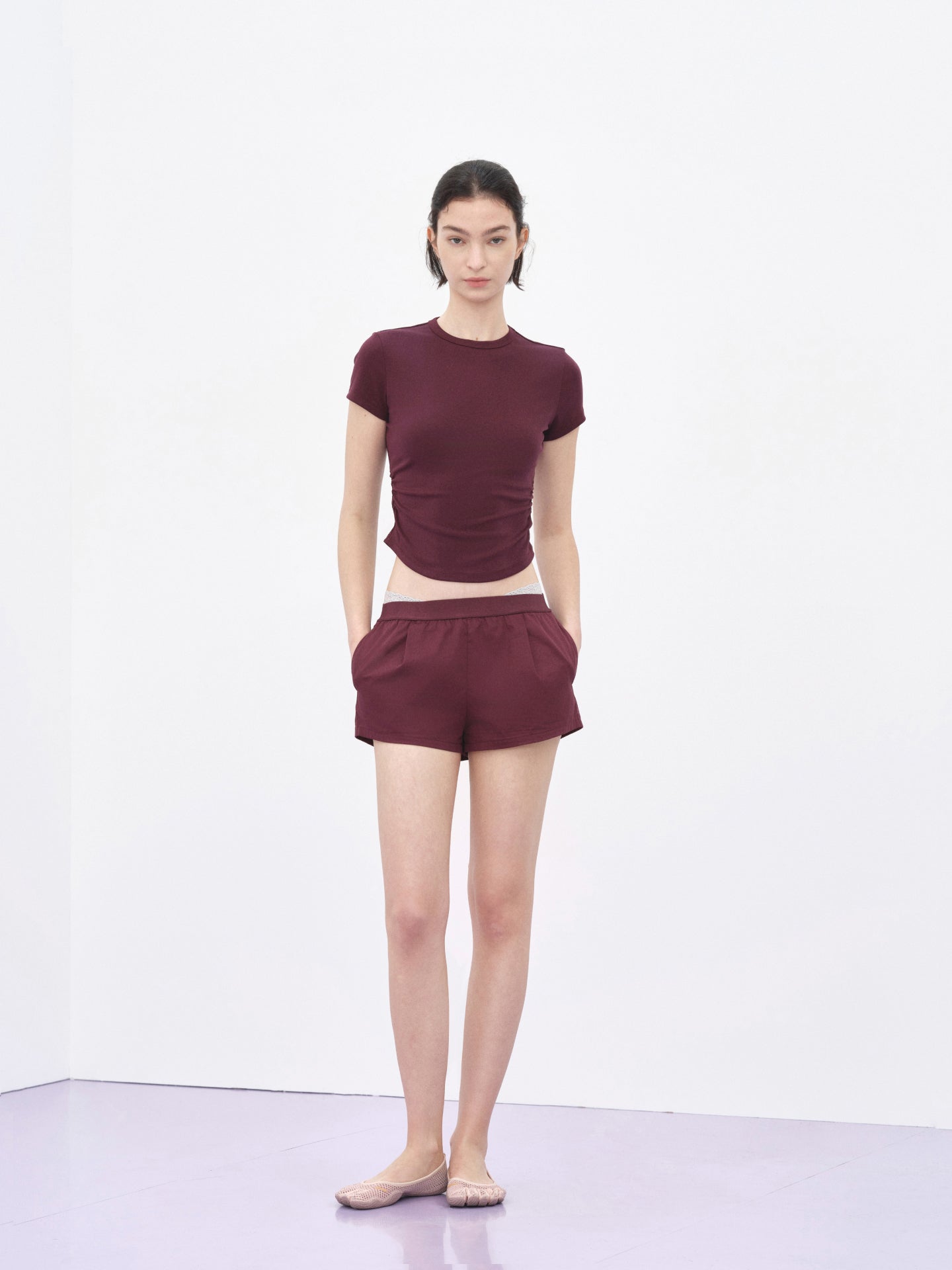 Crewneck Ruched Slim T-shirt