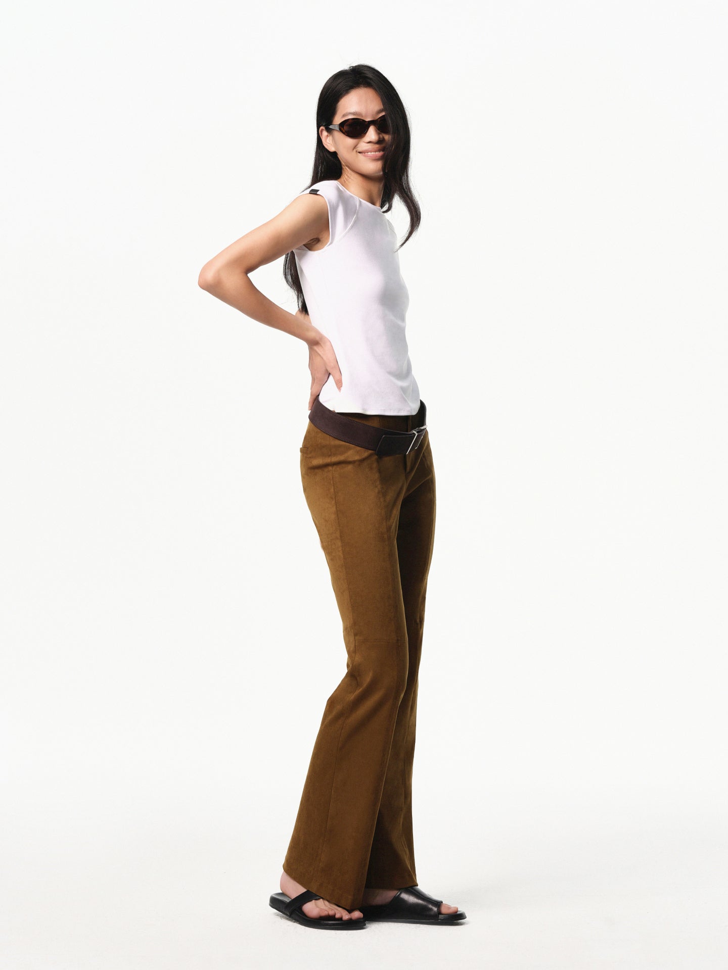 “Dandy” Mid-rise Flared Suede Pants