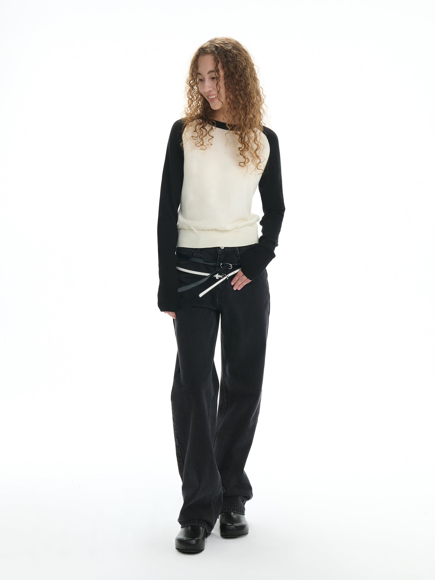 Relaxed Colorblock Raglan Wool Knit Top