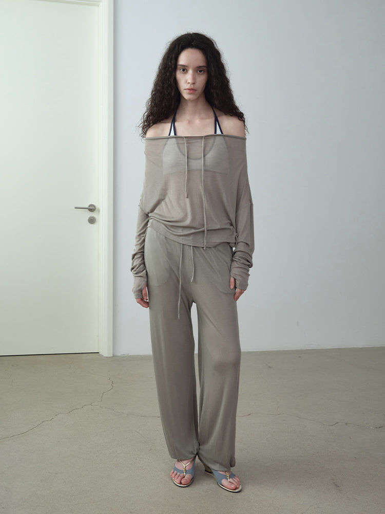 “Take A Walk” Drawstring Sheer Knit Pullover