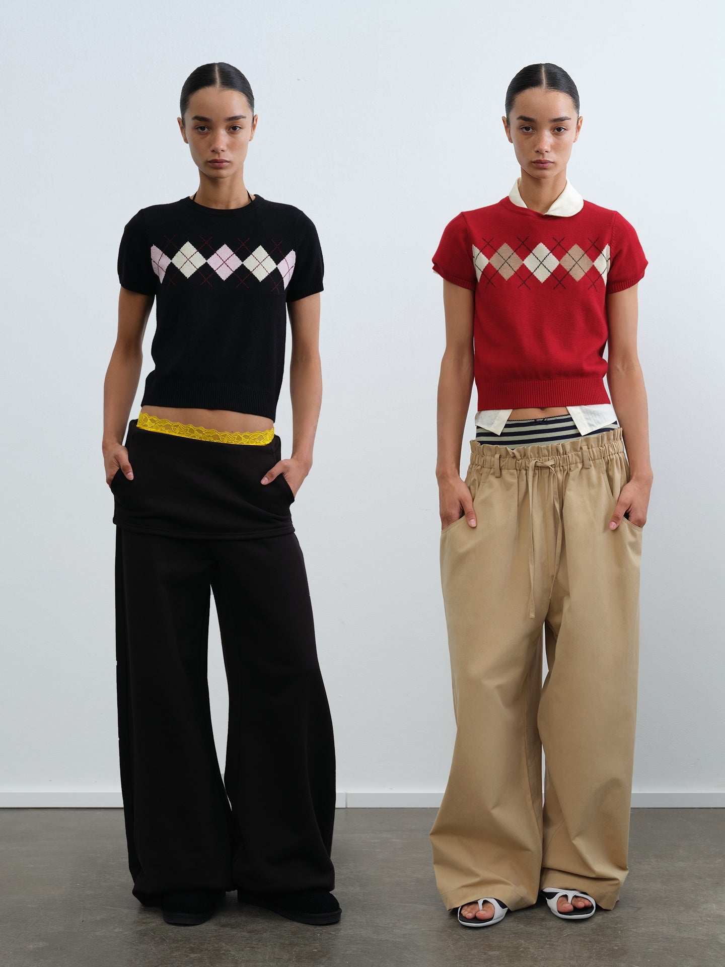 Argyle Short-Sleeve Knit Top