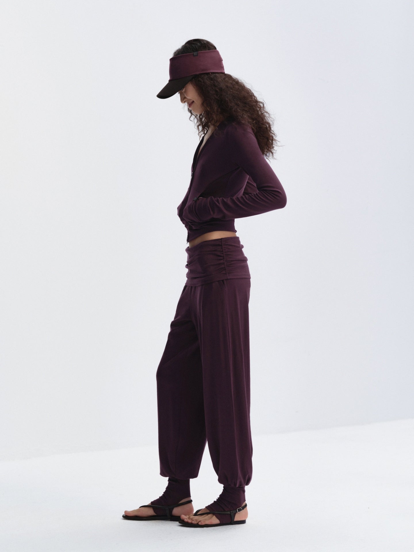 Gathered Waist Barrel-Leg Stirrup Pants