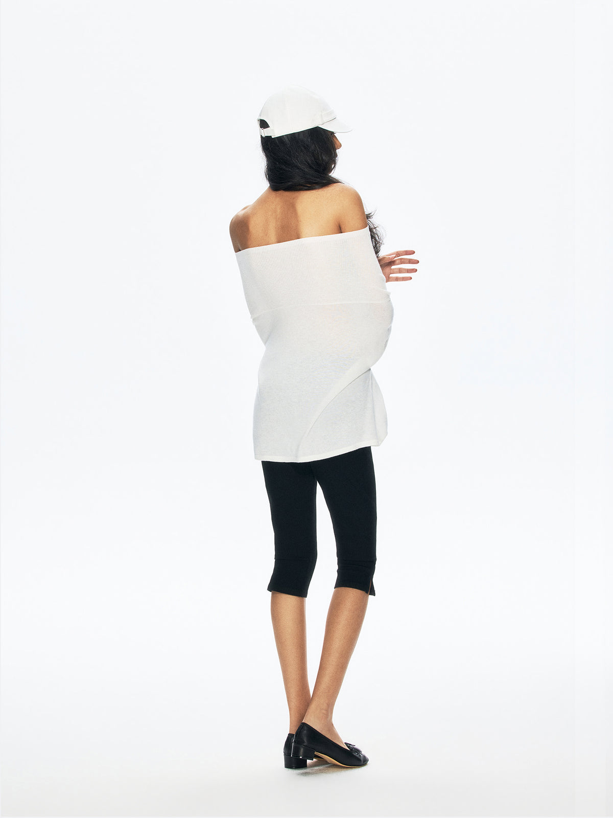 “Mist” Cashmere Blend Elegant Off-Shoulder Sheer Knit Top