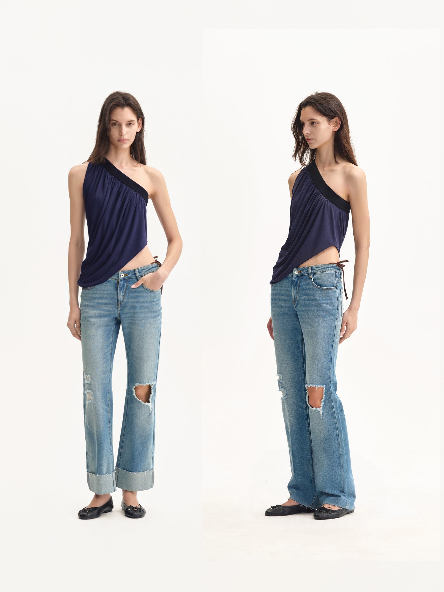 “Naples” Distressed Rolled-hem Jeans