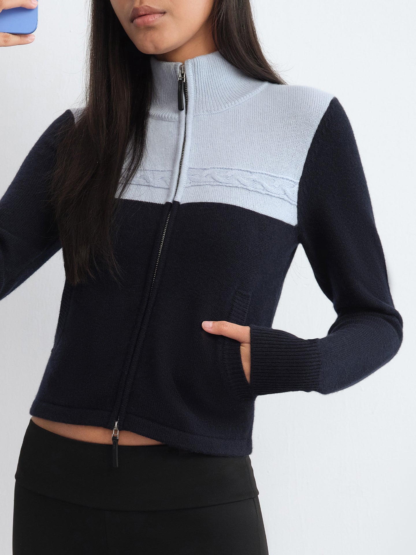 Colorblock Zip Wool Cardigan